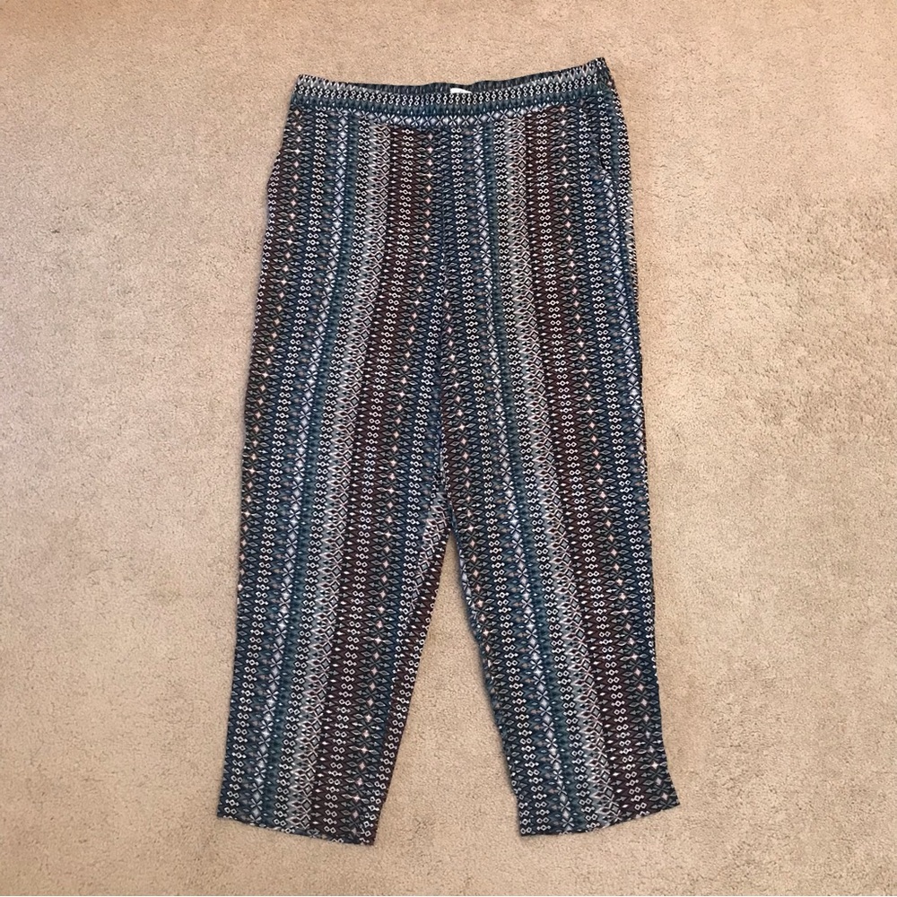 Jessica Simpson Boho Harem Cabana Pants Size Medium Baggy Relaxed Teal Brown